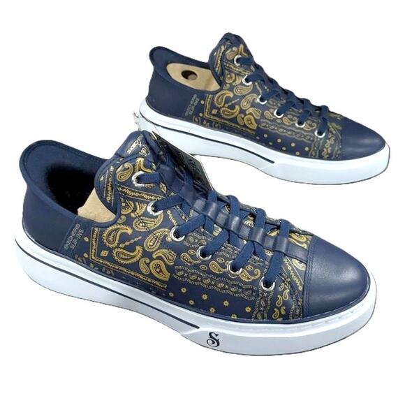 Skechers x Snoop Dogg Navy Paisley Bandana Leather Sneakers 10 - Picture 3 of 8